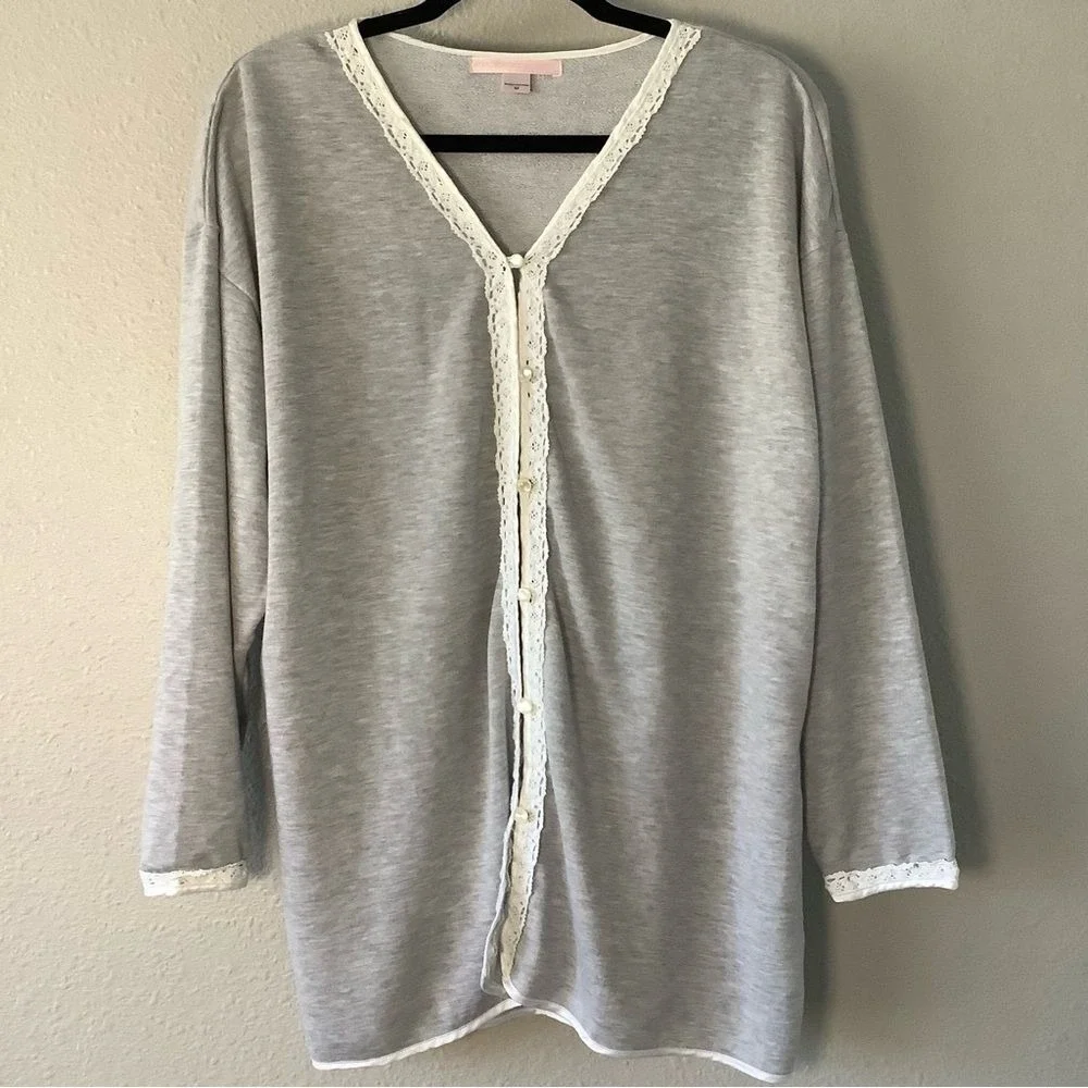 Victoria's‎ Secret Vintage 90s Grey Oversized Lace Trim Cardigan M Feminine
